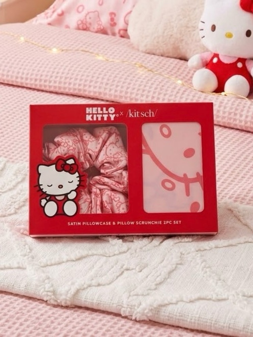 Hello Kitty Pink Satin Pillowcase & Scrunchie Gift Set
